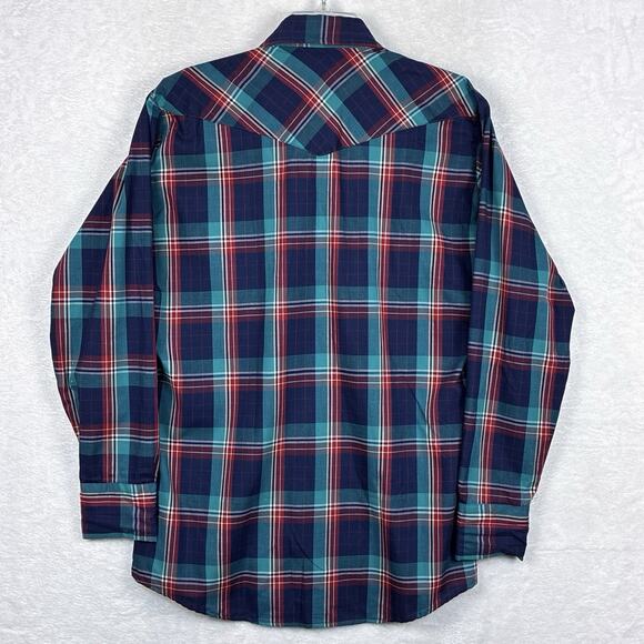 VTG 70s 80s Saddle King Western Pearl Snap Shirt Men M 15.5 Plaid Cowboy USA - Picture 6 of 8